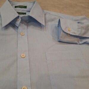 Vintage 70s Sears Dress Shirt Mens 15.5-32/33= M Blue Perma-Prest Regular Cut
